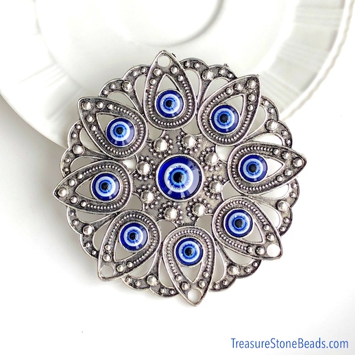 Connector, Pendant, 97mm flower, evil eye. each. - Click Image to Close